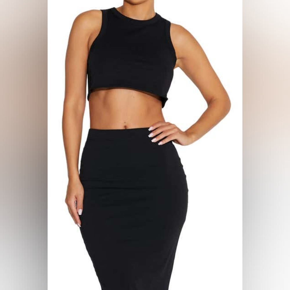 Naked Wardrobe Tank It All Back Cotton Crop Tank, Large, BLACK